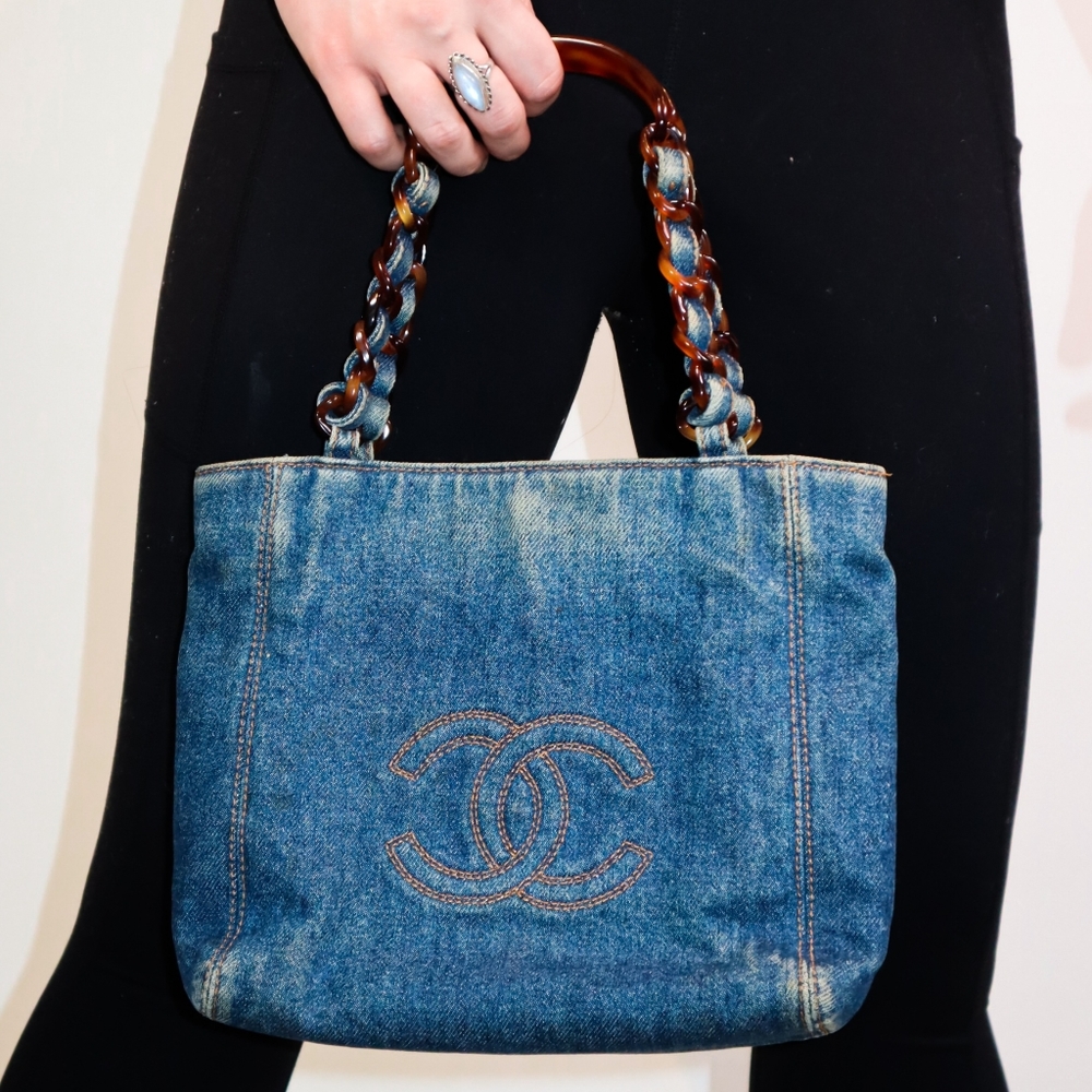 SOLD - CHANEL Denim CC Tote Bag Bakelite
